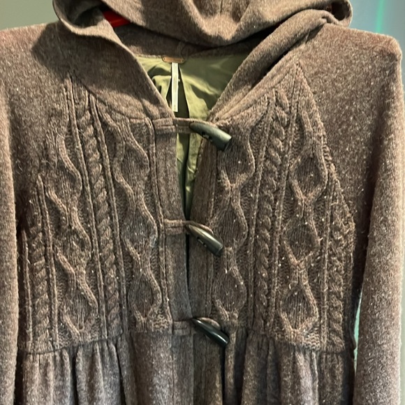 Free People brown Princess Toggle CableKnit Lambswool nylon Sweater Coat jacket - Picture 2 of 16